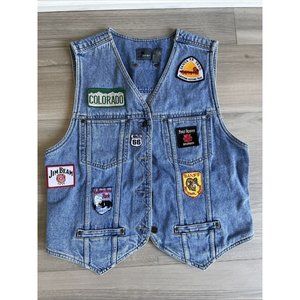 Lizwear Women’s Denim Vest Sz‎ Medium State Park Patches Colorado Yellowstone